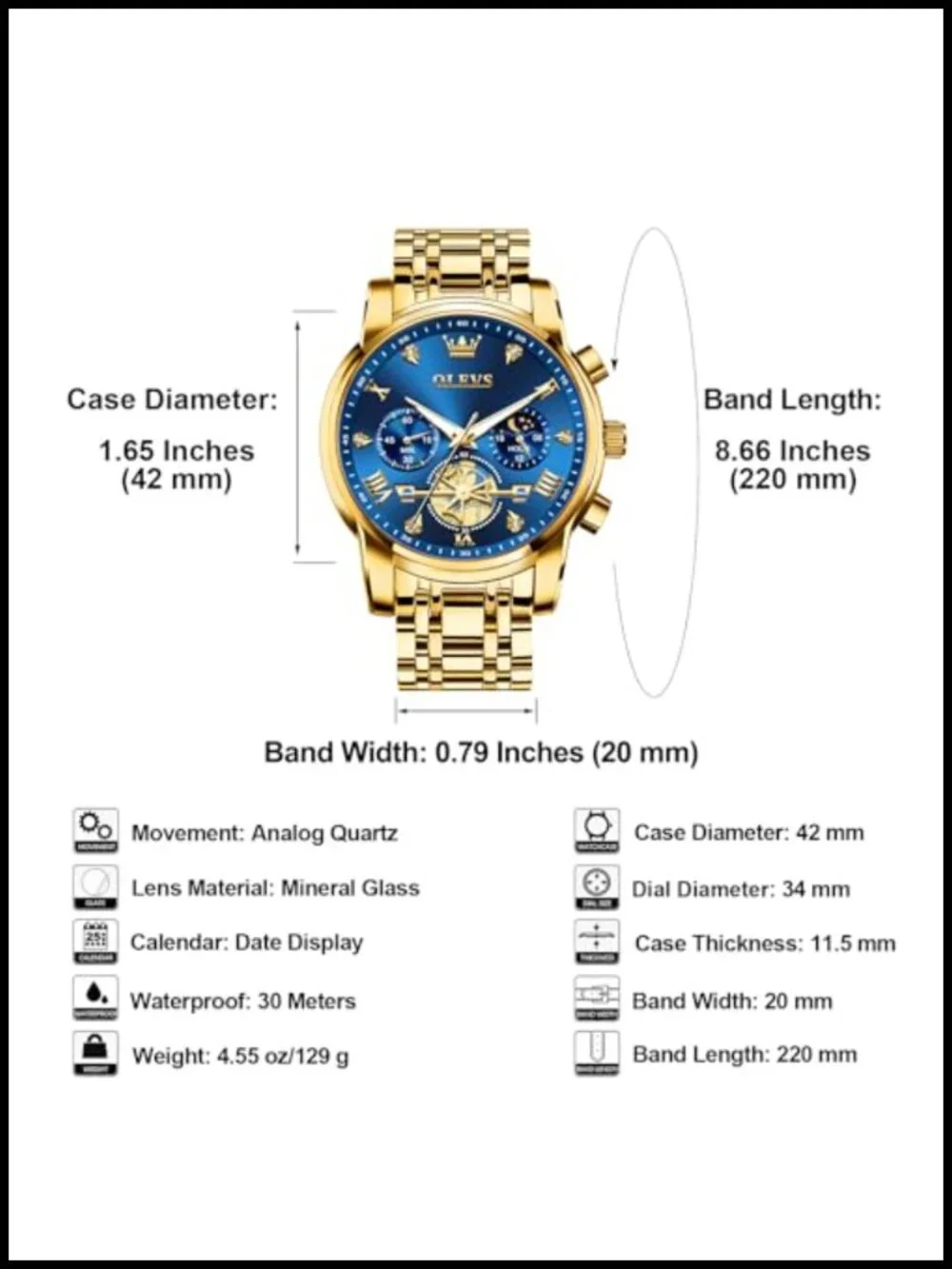 Mens Stainless Steel Chronograph Watch Roman Numeral Diamond Accent Analog Dress